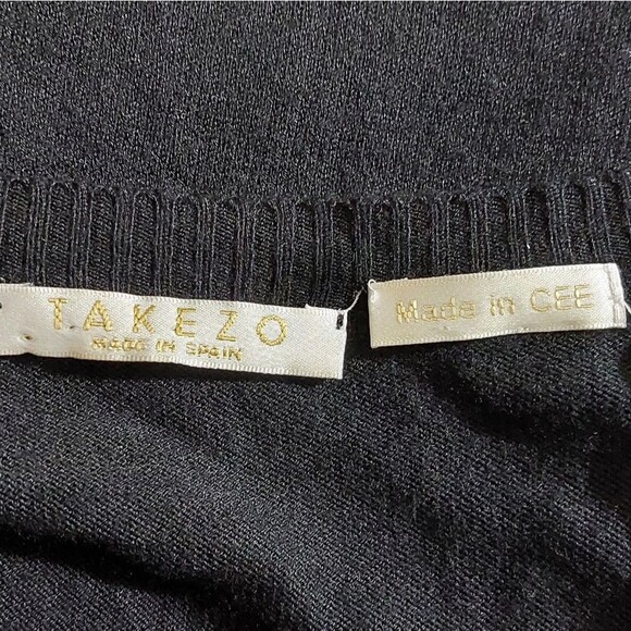 Takezo Designer Off the Shoulder Short Sleeve Viscose Blend Thin Sweater Black - Picture 8 of 13